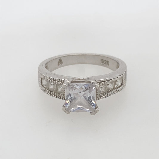 925 Sterling Silver Women's Ring W/ Center Square CZ Stone
