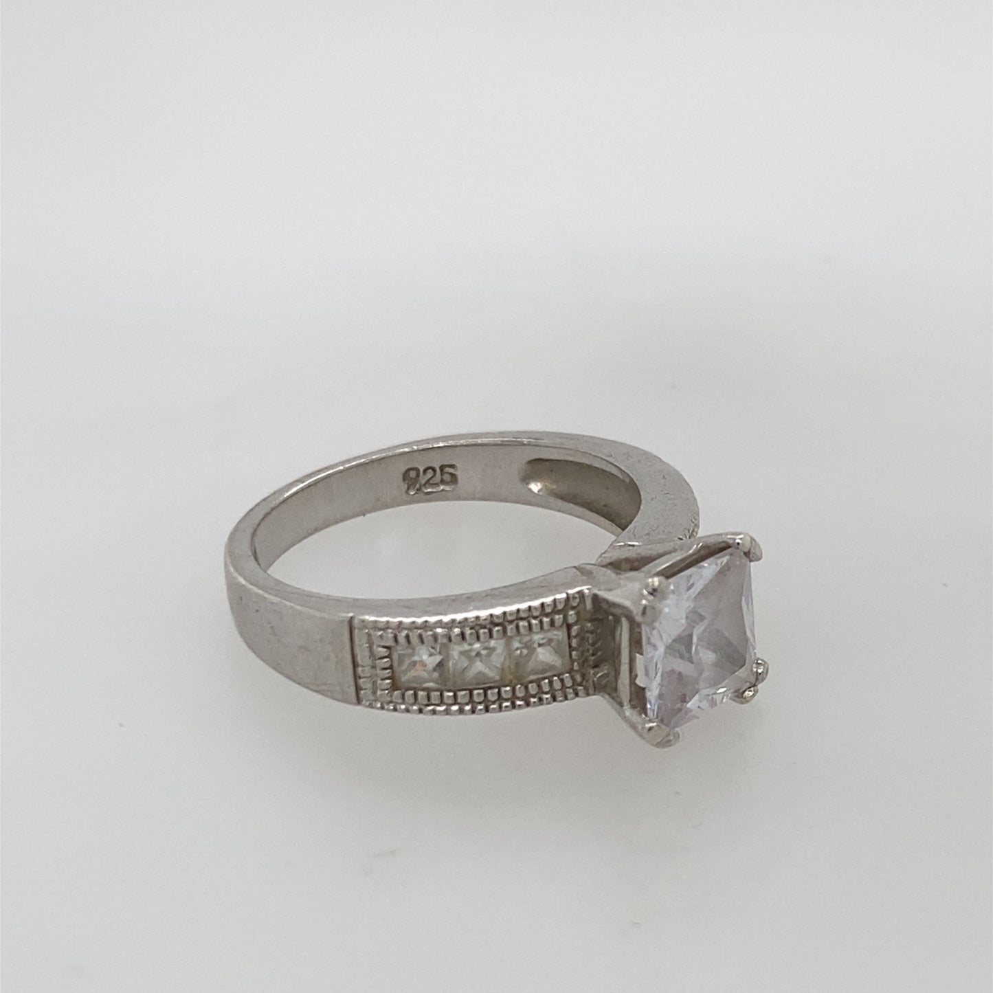 925 Sterling Silver Women's Ring W/ Center Square CZ Stone