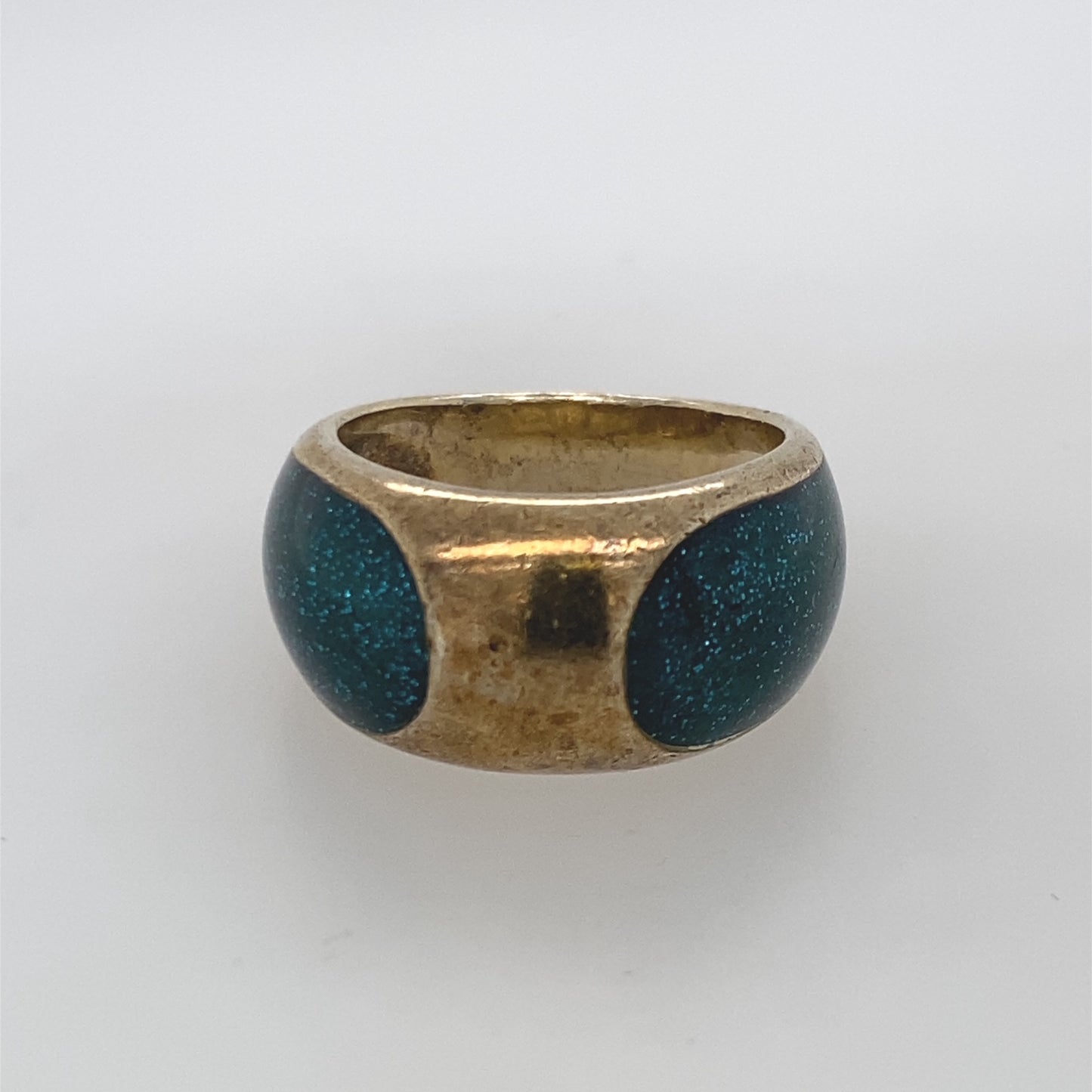 925 Sterling Silver Gold Plated Green Design Ring
