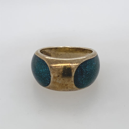 925 Sterling Silver Gold Plated Green Design Ring