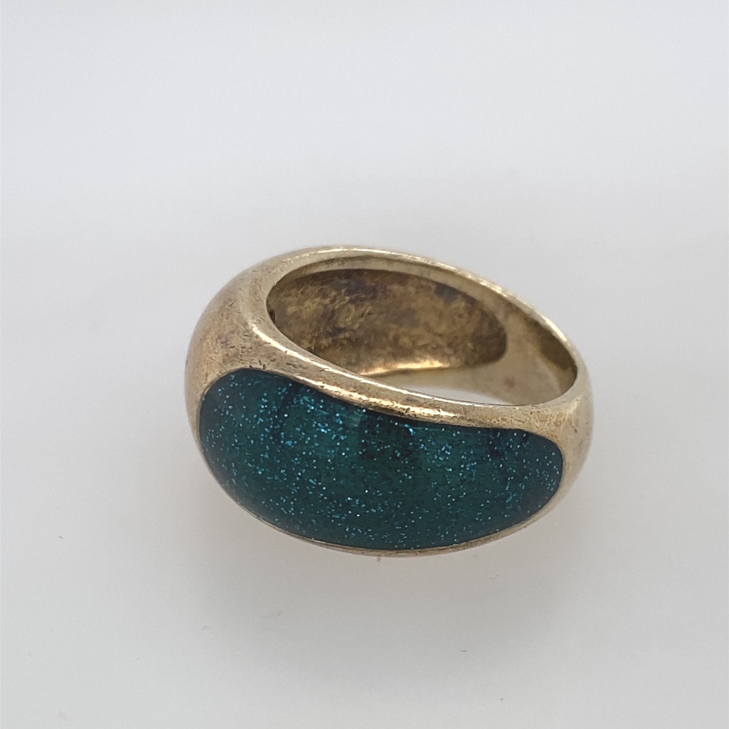 925 Sterling Silver Gold Plated Green Design Ring