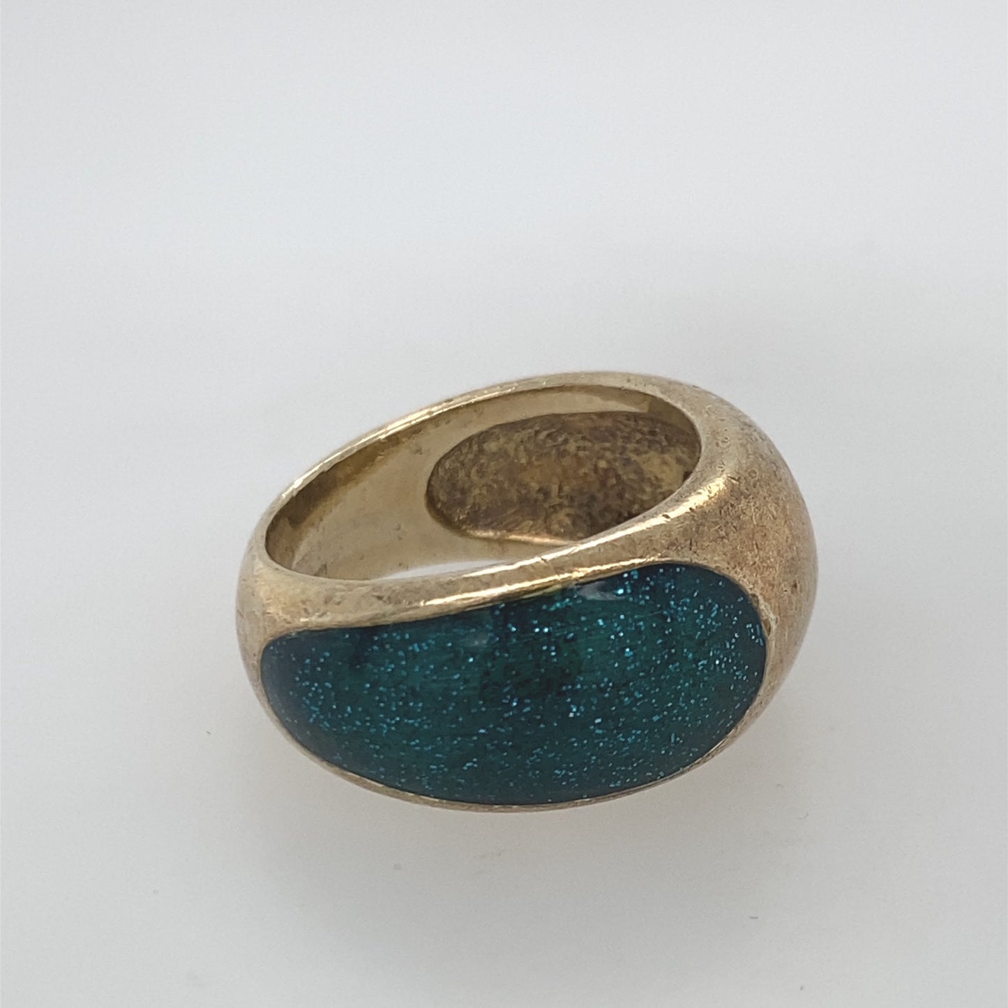 925 Sterling Silver Gold Plated Green Design Ring