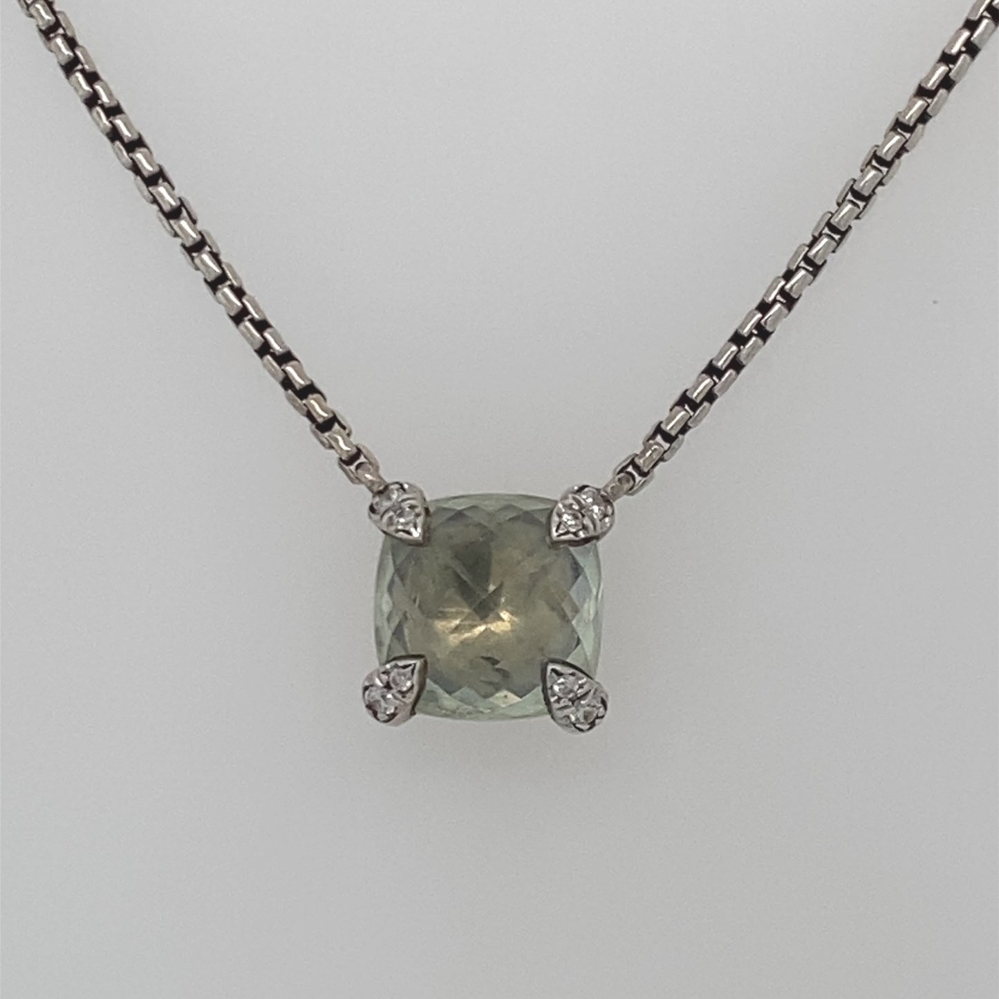 David Yurman Sterling Silver Prasiolite & Diamond Necklace