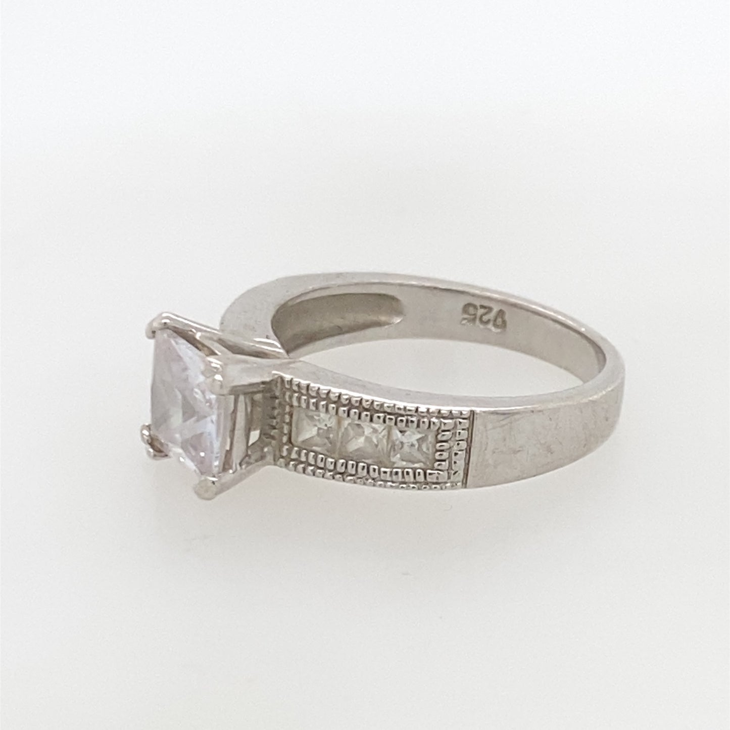 925 Sterling Silver Women's Ring W/ Center Square CZ Stone