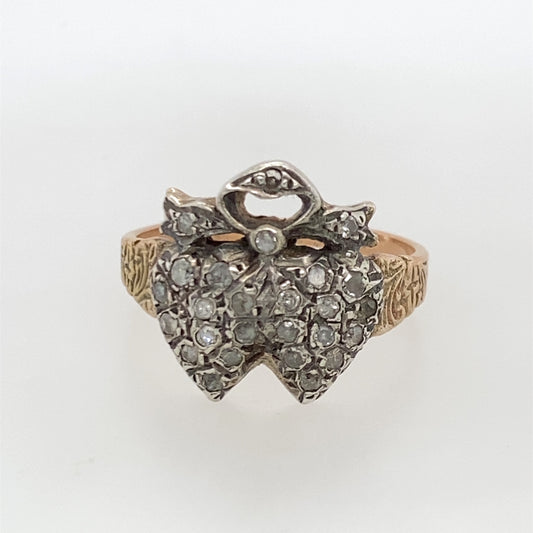 925 Sterling Silver/8k Rose Gold Antique Ring With Diamond Stones