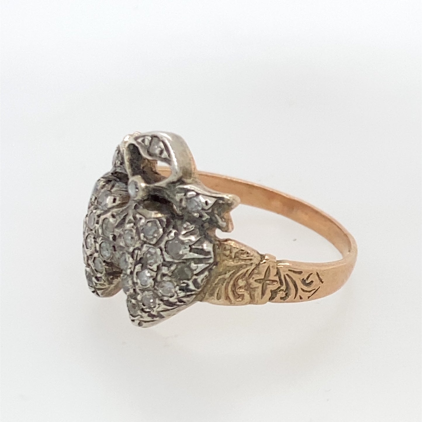925 Sterling Silver/8k Rose Gold Antique Ring With Diamond Stones