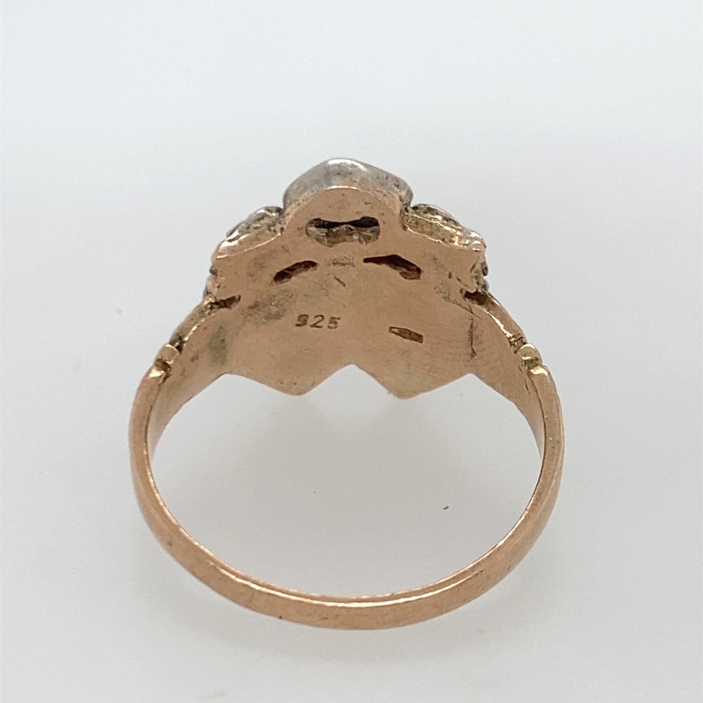 925 Sterling Silver/8k Rose Gold Antique Ring With Diamond Stones