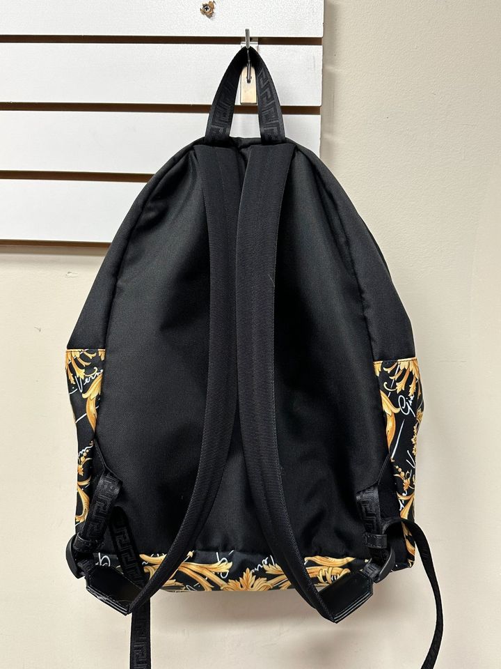 Versace Nylon Barocco Signature Print Backpack Black