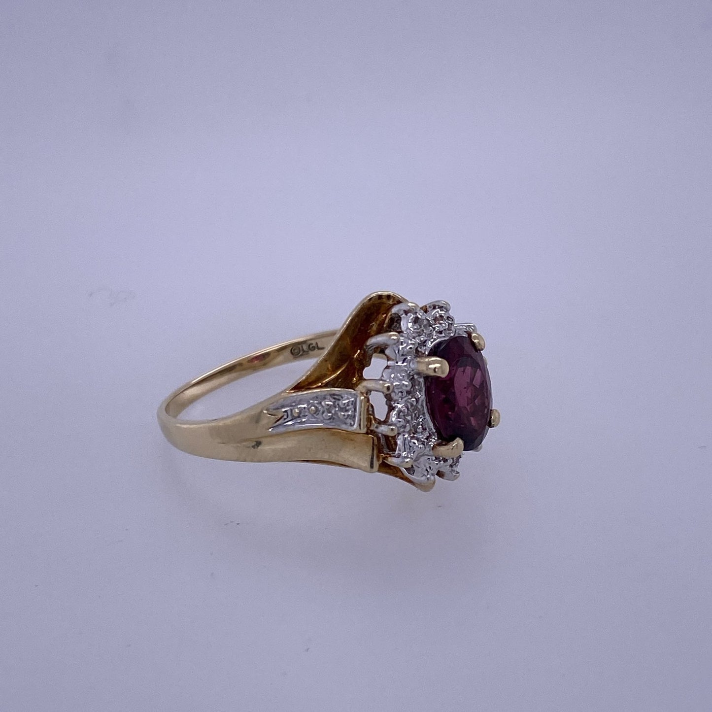 10k Yellow Gold Diamond Ring W/ Red Colored Center Stone