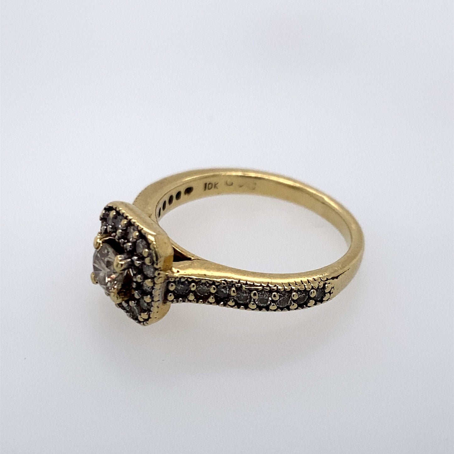 10k Yellow Gold Ring With Princess Cut Center Diamond Stone