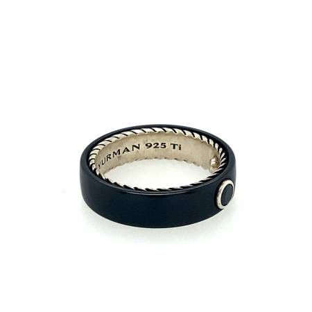 David Yurman Band Ring With Black Titanium And Center Black Diamond