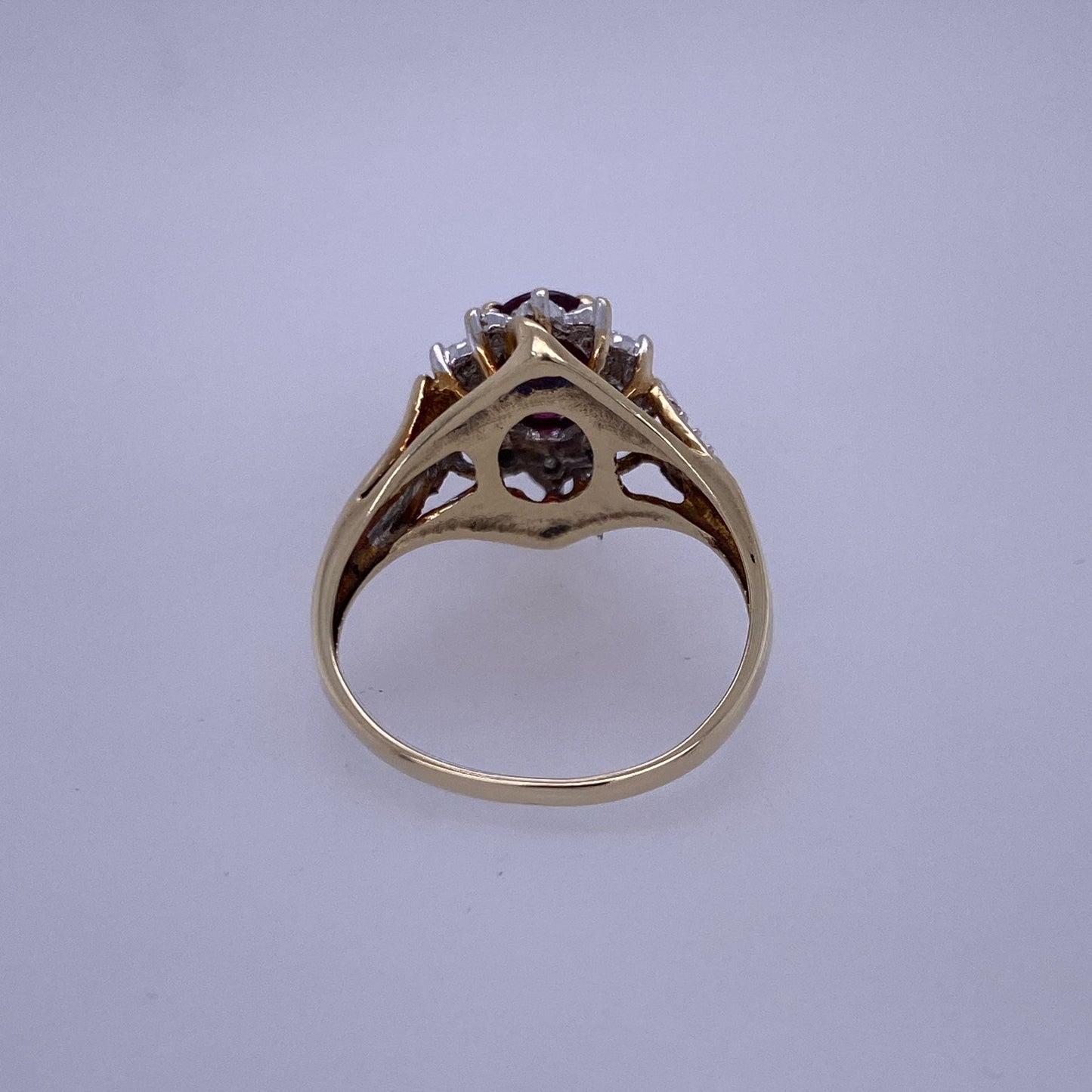 10k Yellow Gold Diamond Ring W/ Red Colored Center Stone