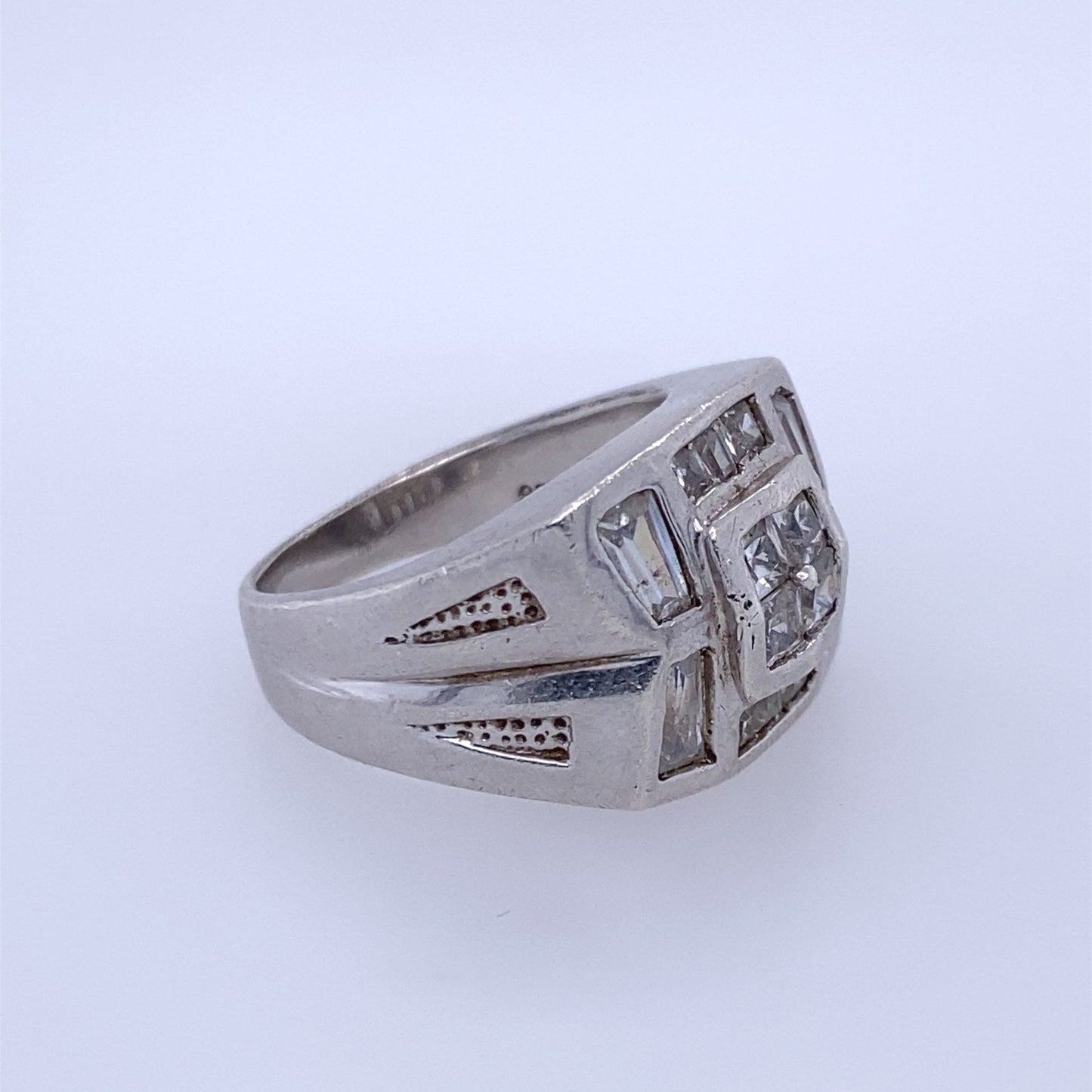 925 Silver Ring W/ Princess & Baguette Cut Clear Stones