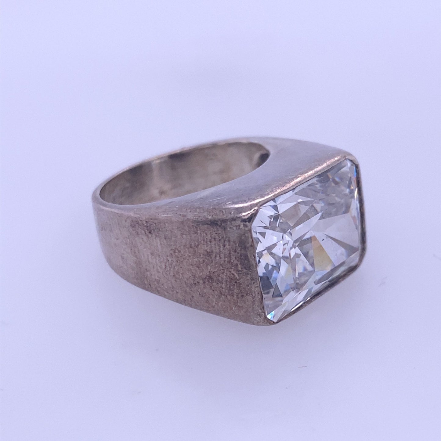 Silver Ring W/ Rectangular Cut Clear Stone