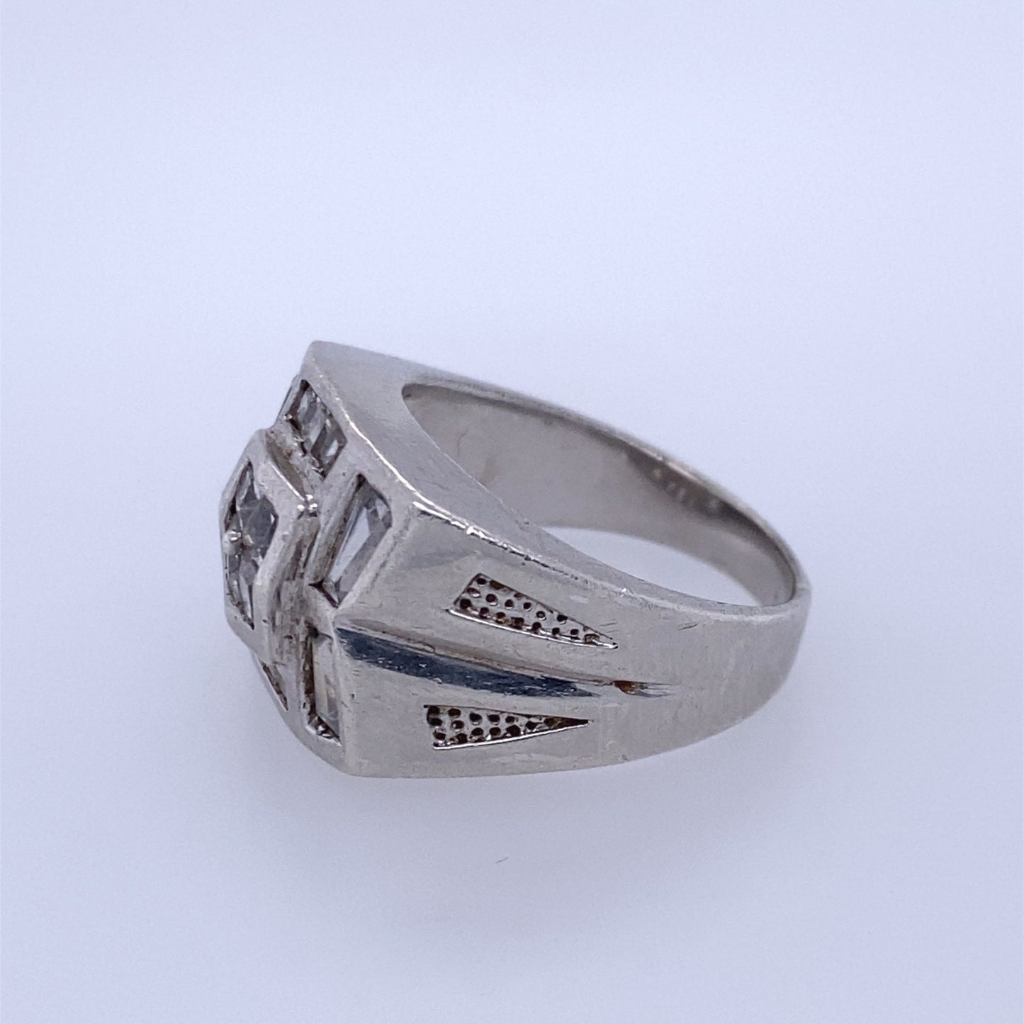 925 Silver Ring W/ Princess & Baguette Cut Clear Stones