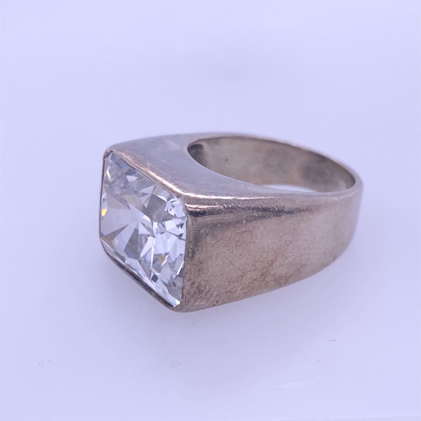 Silver Ring W/ Rectangular Cut Clear Stone