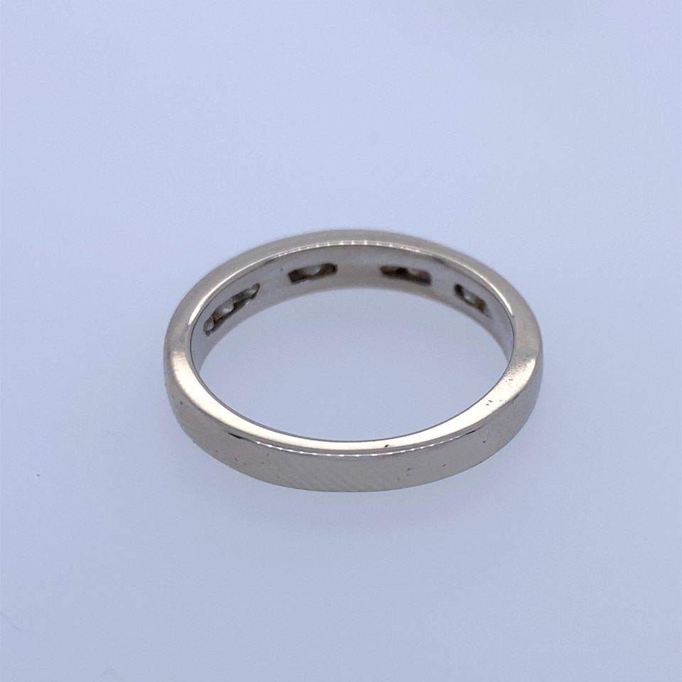 14k White Gold Band Ring W/ Diamonds