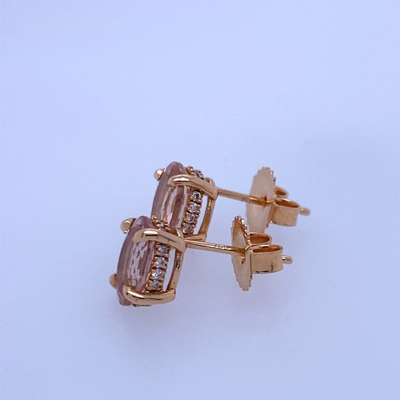 18k Rose Gold Earring's W/ Morganite Center Stone