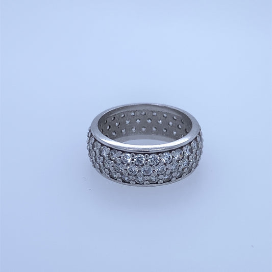 925 Sterling Silver Band Ring W/ CZ Stones all Across