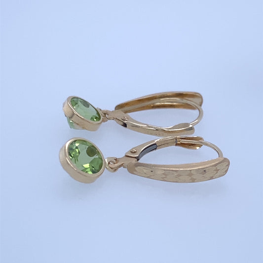 14k Yellow Gold Leverback Earrings With Green Colored Stones