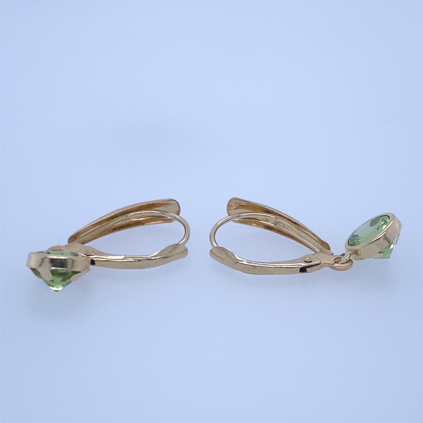 14k Yellow Gold Leverback Earrings With Green Colored Stones