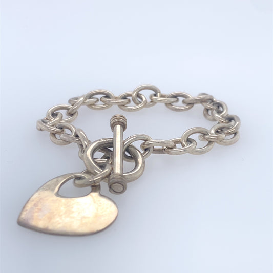 925 Sterling Silver Rolo Link Bracelet W/ Heart Charm
