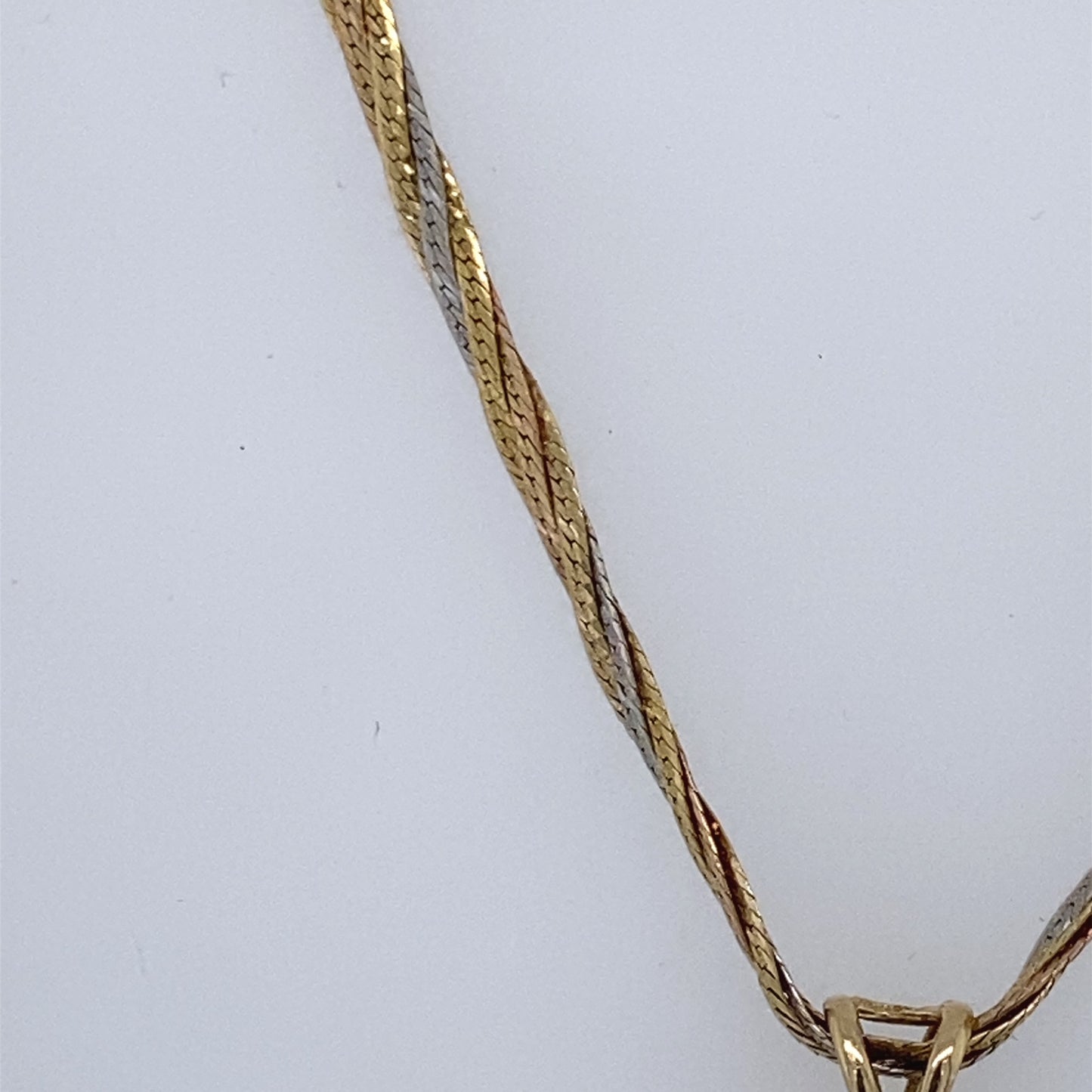 14k Yellow Gold Tri-Tone Flat Link Necklace W/ Blue Stone Cross Charm