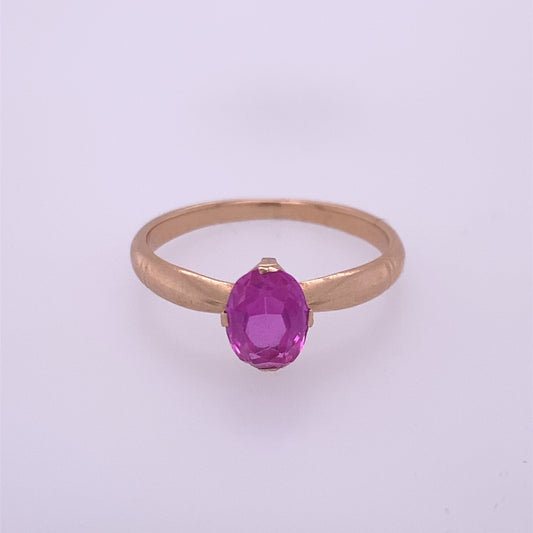 14k Rose Gold Vintage Ring With Red Round Center Stone