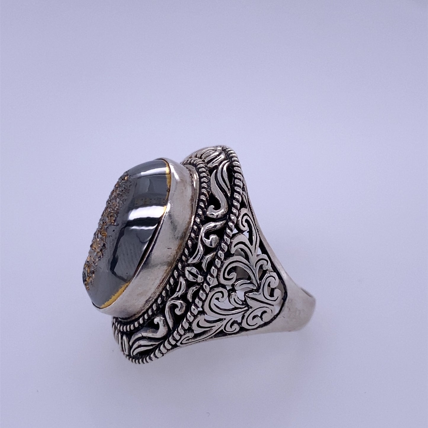 925 Sterling Silver Custom Gold Flake Vintage Ring