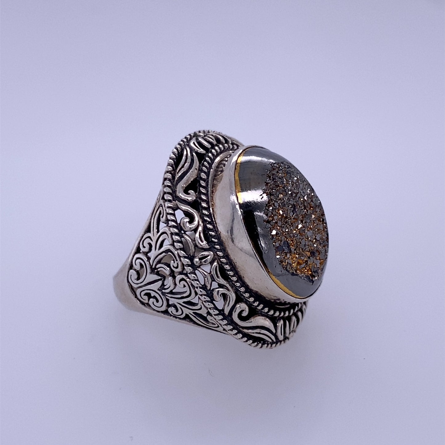 925 Sterling Silver Custom Gold Flake Vintage Ring