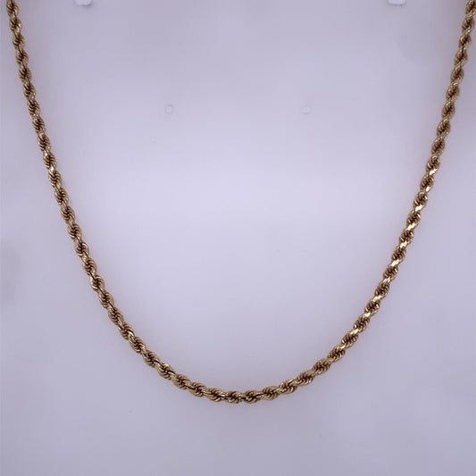 14k Yellow Gold Rope Necklace, 24”