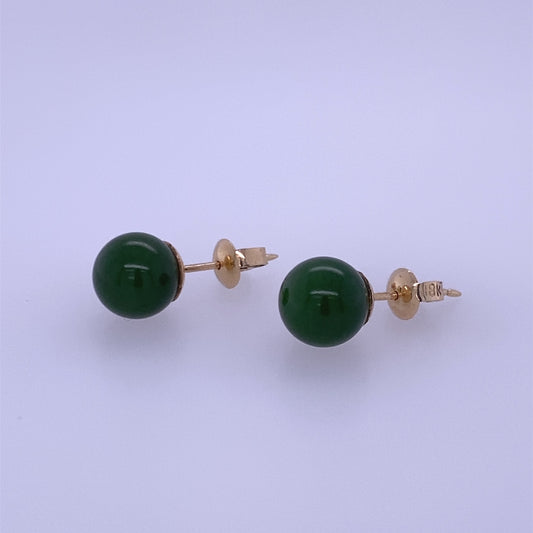 18k Yellow Gold Jade Stud Earrings