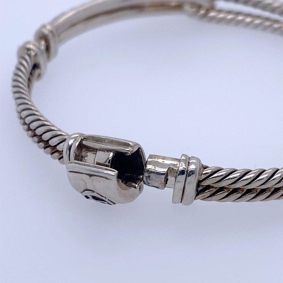 David Yurman Silver Diamond Labyrinth Single Loop Hinged Bracelet