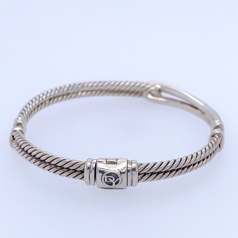 David Yurman Silver Diamond Labyrinth Single Loop Hinged Bracelet