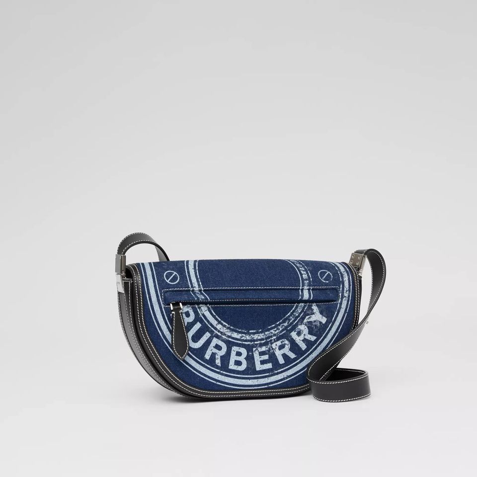 Burberry Small Logo Graphic Denim and Olympia Blue Calfskin Leather Shoulder Bag