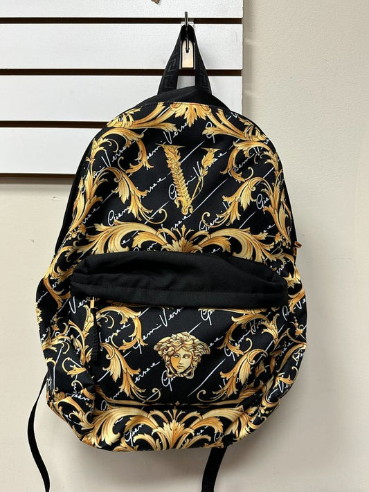 Versace Nylon Barocco Signature Print Backpack Black