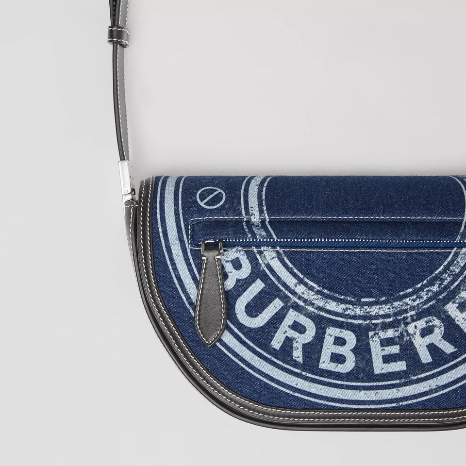 Burberry Small Logo Graphic Denim and Olympia Blue Calfskin Leather Shoulder Bag