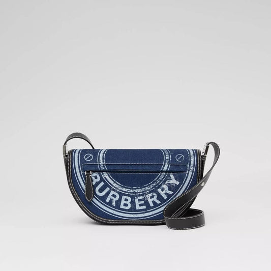 Burberry Small Logo Graphic Denim and Olympia Blue Calfskin Leather Shoulder Bag