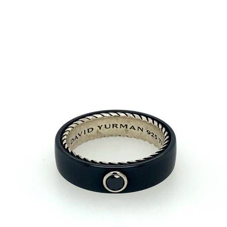 David Yurman Band Ring With Black Titanium And Center Black Diamond