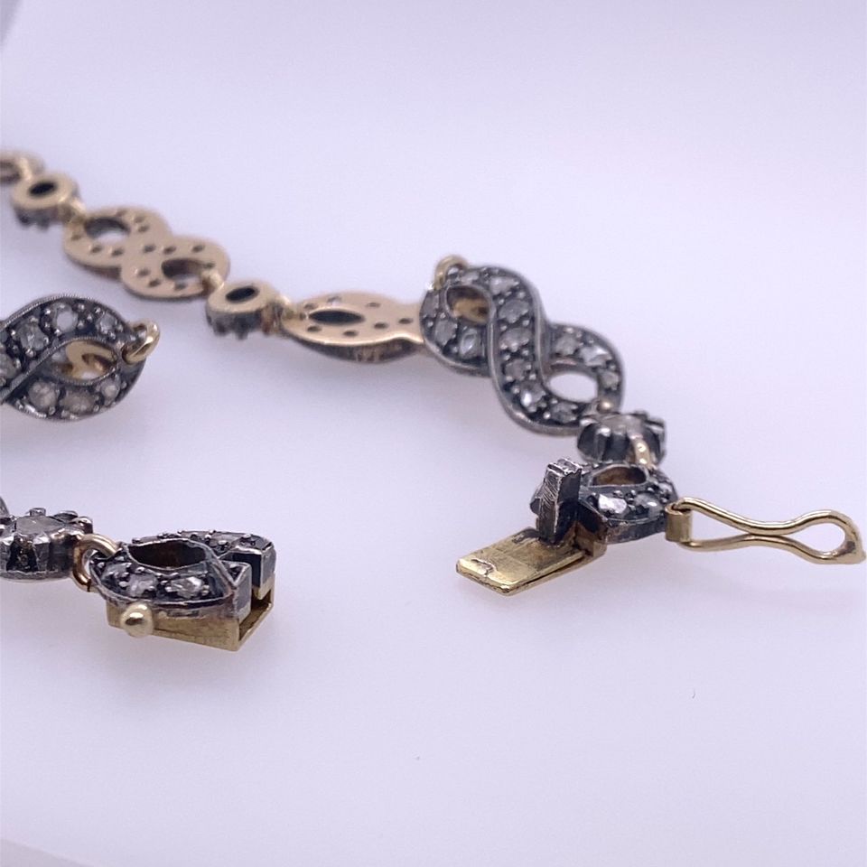 14k Yellow Gold Antique Custom Necklace W/ Antqiue Cut Diamond Stones