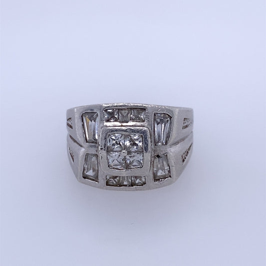 925 Silver Ring W/ Princess & Baguette Cut Clear Stones