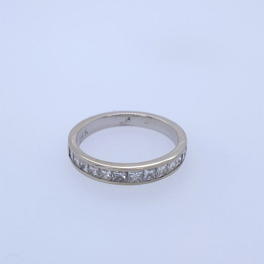 14k White Gold Band Ring W/ Diamonds