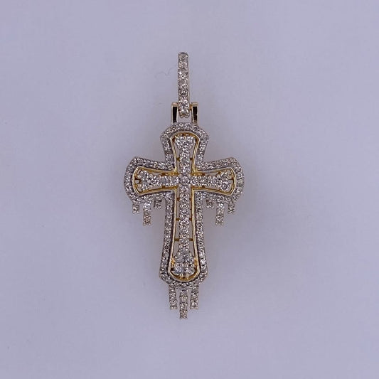 14k Yellow Gold Diamond Cross Pendant