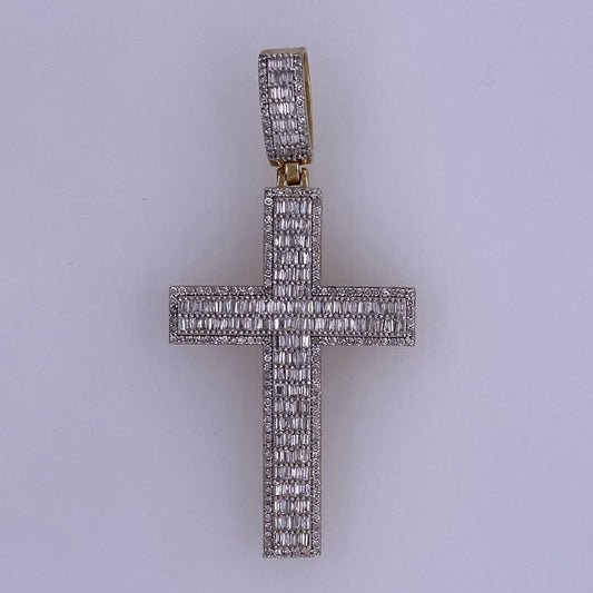 10k Yellow Gold Baguette Diamond Cross Pendant