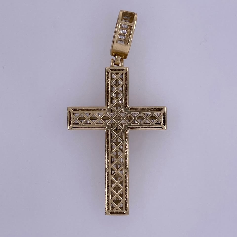 10k Yellow Gold Baguette Diamond Cross Pendant