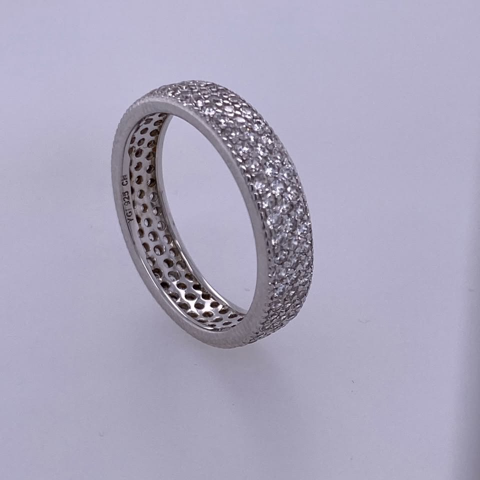 925 Sterling Silver CZ Stone Band