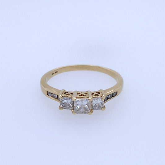 14k Yellow Gold Ring With 3 Square Center Diamonds