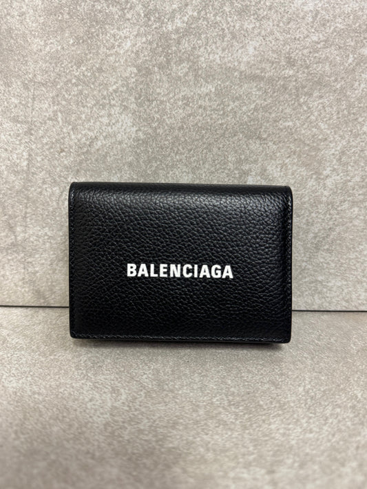 Balenciaga Logo-Print Full-Grain Leather Trifold Wallet