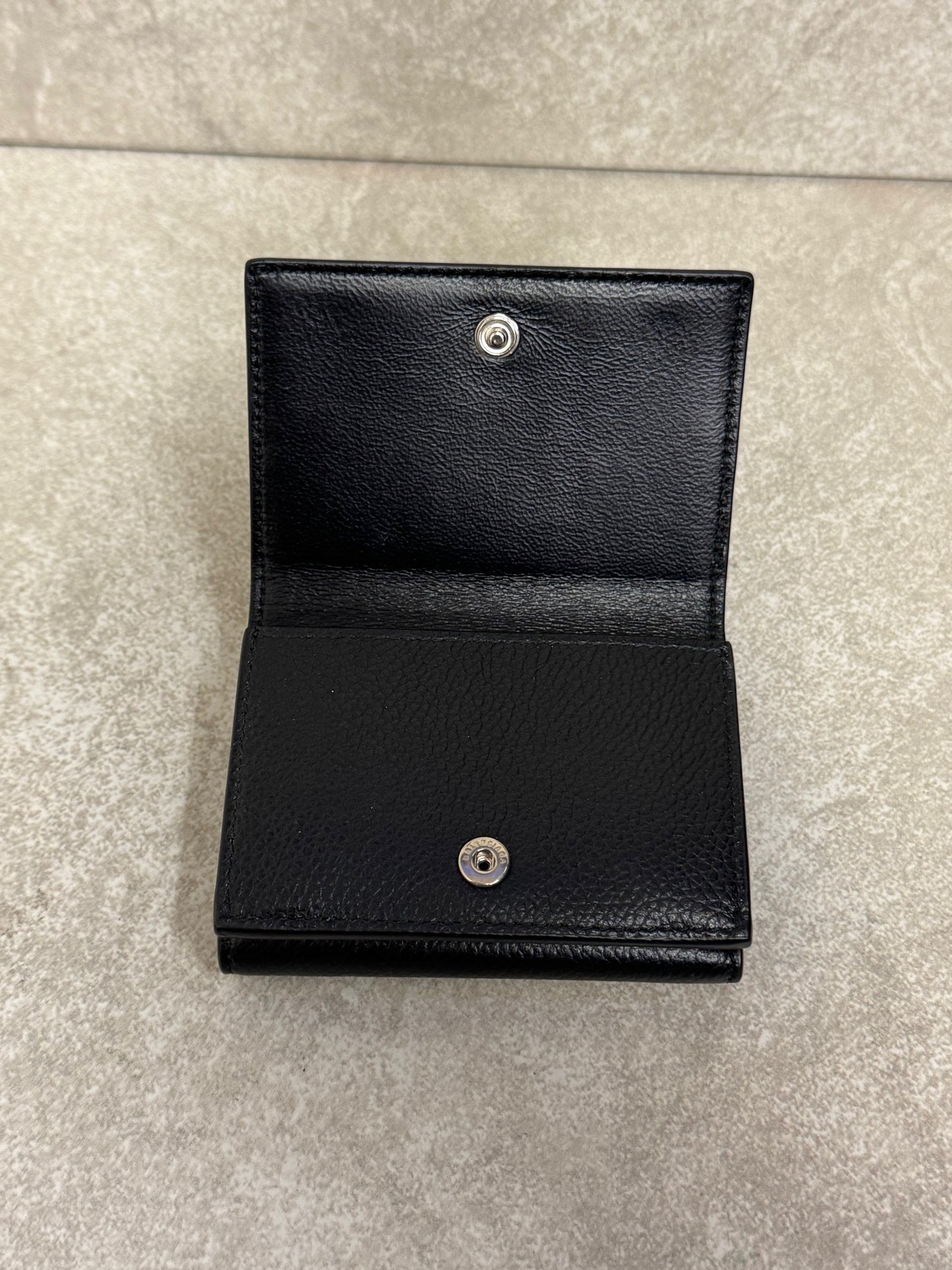 Balenciaga Logo-Print Full-Grain Leather Trifold Wallet