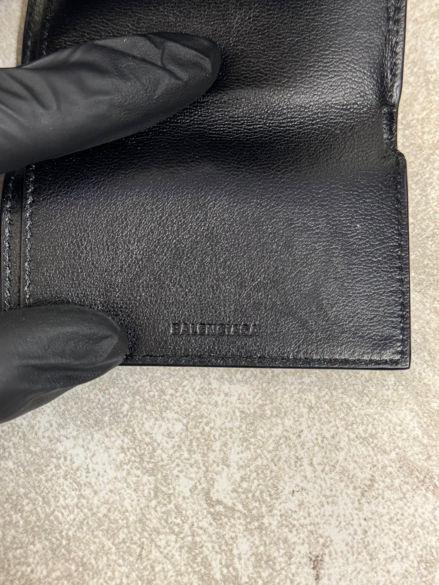 Balenciaga Logo-Print Full-Grain Leather Trifold Wallet